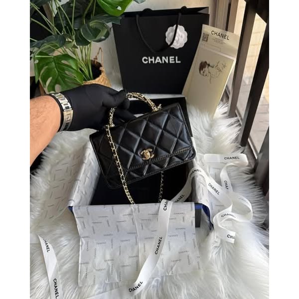 Chanel 24B WOC Top Handle in Black Shiny Lambskin GHW