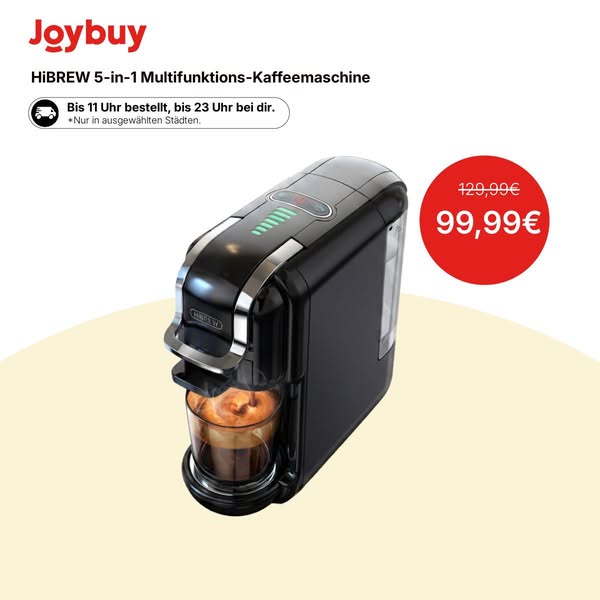 HiBREW 5-in-1 Kaffeemaschine: Multifunktion für Heiß/Kalt, Cappuccino, Nespresso Kapseln, gemahlenen Kaffee & ESE-Pads, 20 Bar, H2B Schwarz