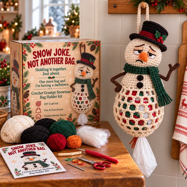 Christmas Crochet Bag Holder DIY Kit – 4 Funny Festive Designs | A Gift With a Bit of British Humour