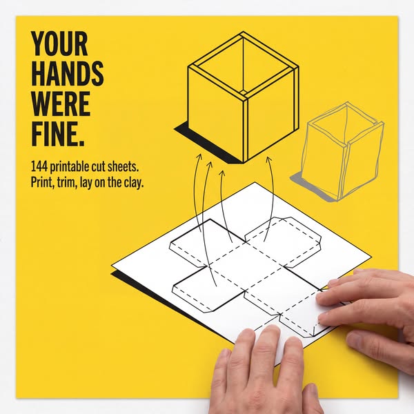 Print it. Lay it on the clay. Cut.