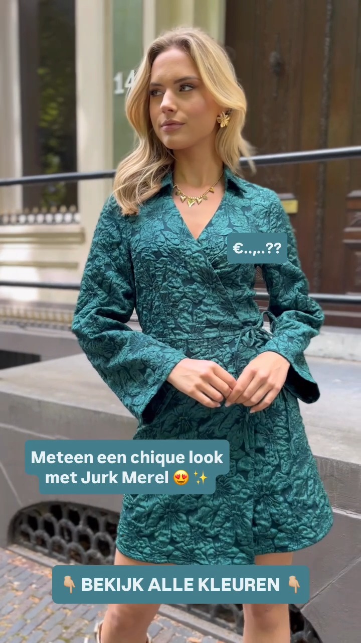 Stretch Jacquard Jurk Merel Smaragd