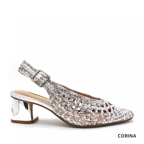 Zapato de tacón trenzado plata