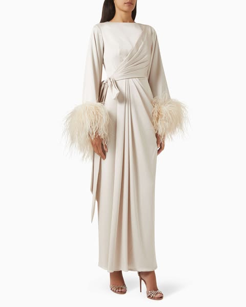 Embroidered Round Neck Long Sleeve Maxi Dress