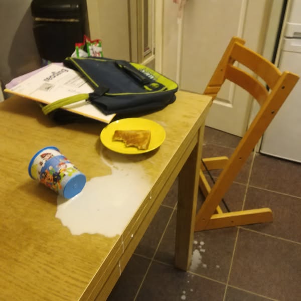 I found my husband asleep at the kitchen table at six in the evening
