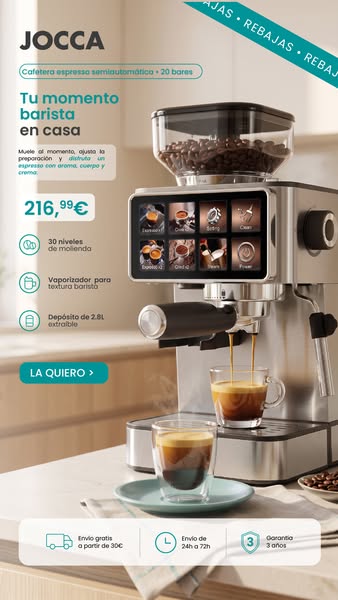 Cafetera Espresso Semiautomática 20 Bar Easy Touch | JOCCA