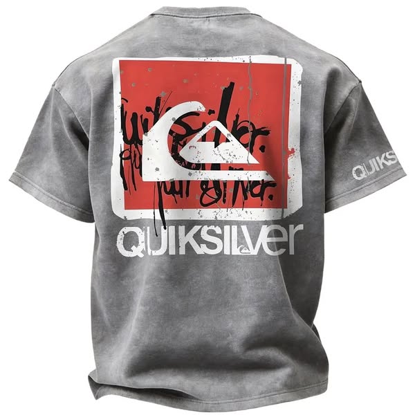 Men's Vintage Surf Printed Oversized T-shirt Light gray-2XL