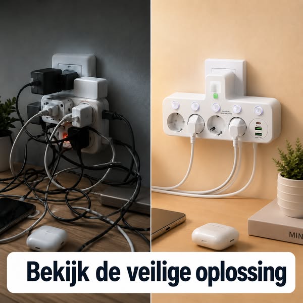 PlugMaster Connect – Stekkerdoos met USB & USB-C + Nachtlampje