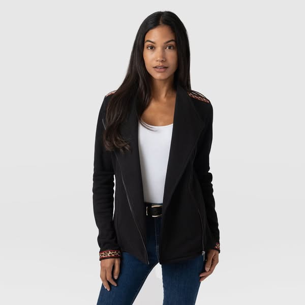Cotton Biker Jacket - Leopard Trim