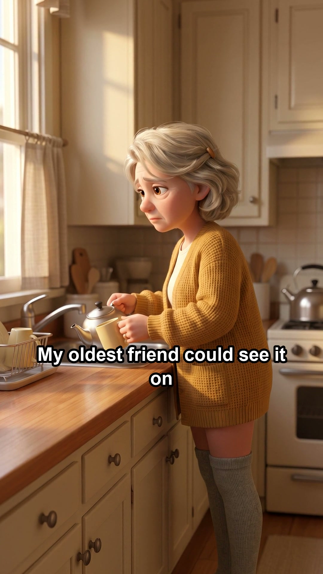 She made the tea standing up.