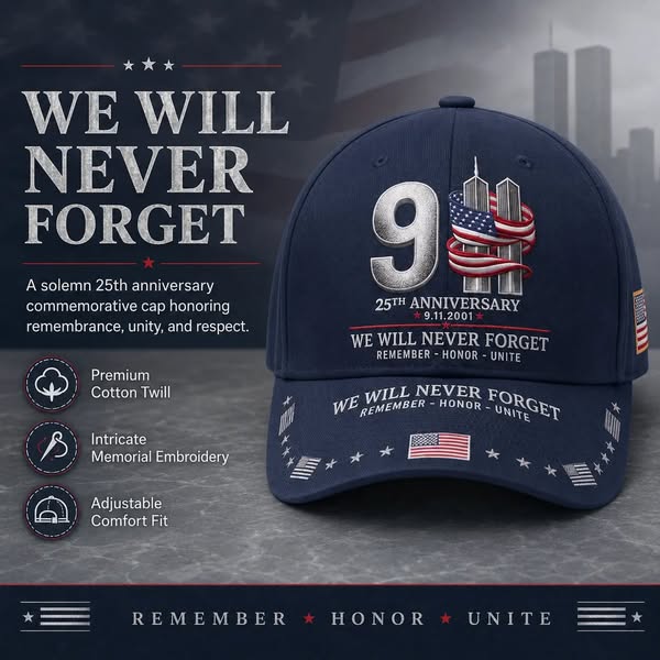 9/11 25th Anniversary We Will Never Forget Embroidered Memorial Baseba