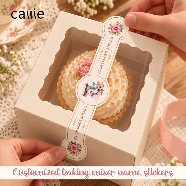 Personalized Watercolor Baking Theme Floral Long Horizontal Wrap Sticker with Text Christmas Holiday Anniversary Gift for Baking Lovers Home