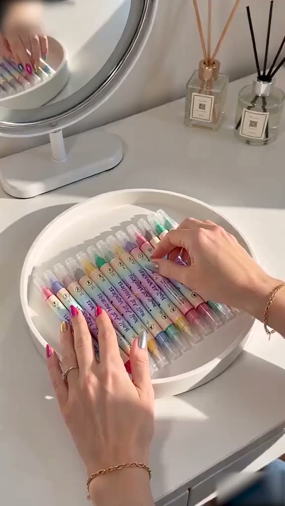 Only £7.99 Last Day Promotion!50K+ SOLD!Dual-Tip Nail Art Marker Pen Set Quick‑dry, no UV lamp. Fine & brush tips. 12/24 vibrant colo
