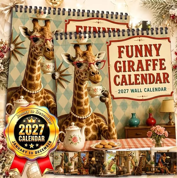 2027 Fun Retro Giraffe Wall Calendar & Monthly Planner | Cute Wall Art