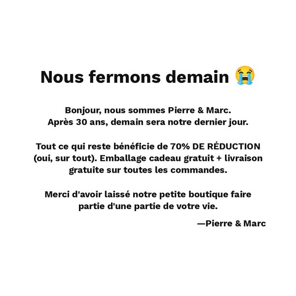 Fermeture après 30 ans.