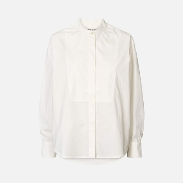 Crisp cotton bib front shirt I White