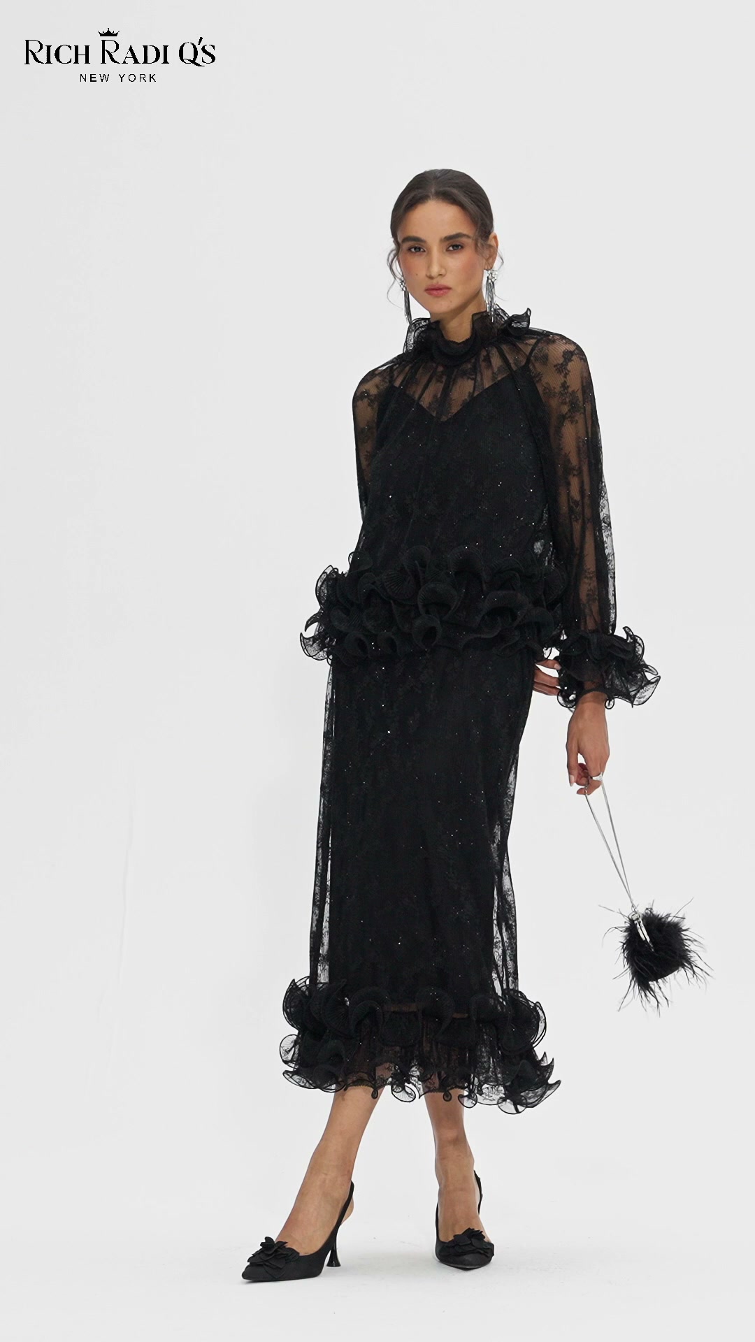 Pleated Mesh Floral Lace Blouse