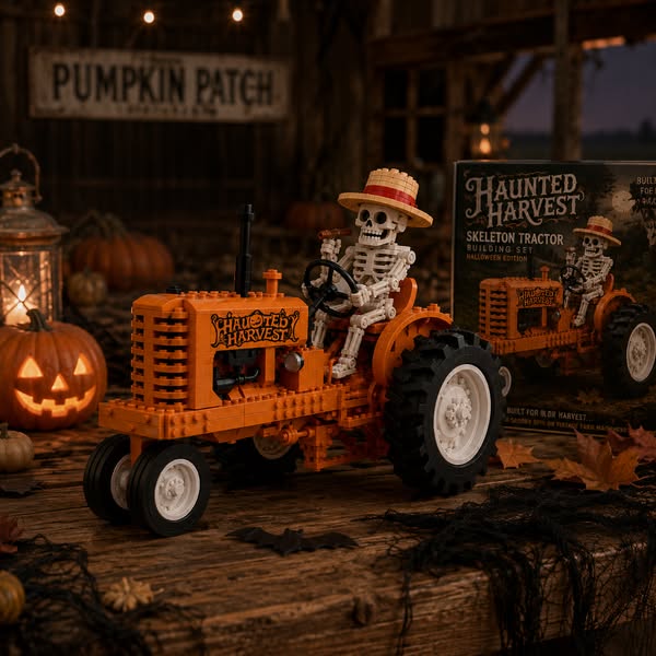 Haunted Harvest Skeleton Tractor Building Set – Halloween Edition