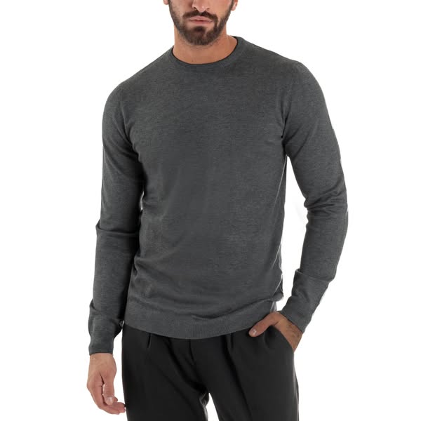 Maglioncino Uomo Girocollo Maglia Rasata Basic Grigio Scuro M2500A
