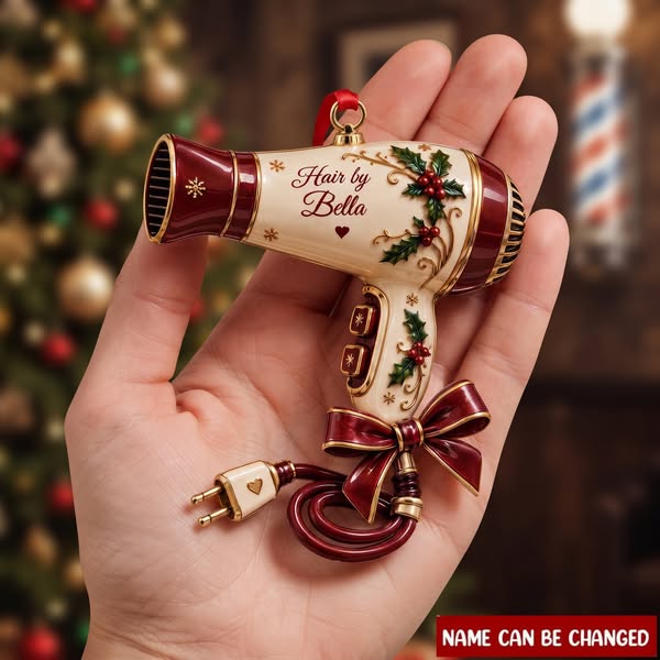 Personalized Hairstylist Ornament, Custom Name Hairdryer Christmas Gift, Gift for Hairstylists