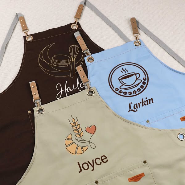 Personalized Multicolor Logo Photo Adjustable Canvas Chef Apron with Pockets and Name Shop Gift for Dessert Coffee Restaurant Bar Employee