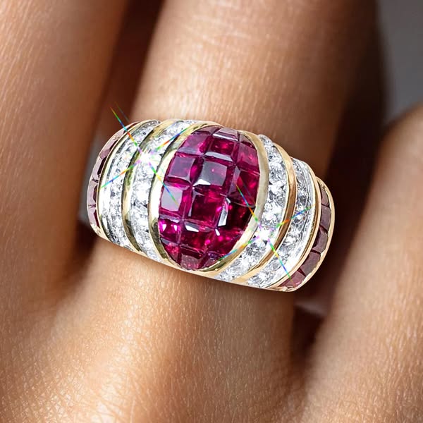 6.5ctw Asscher Cut Ruby Band Ring