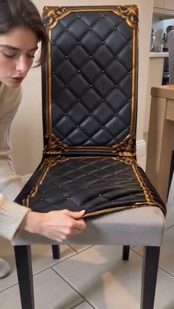 Washable Baroque Chair Cover — Stretch Fit, Royal Gold Pattern
