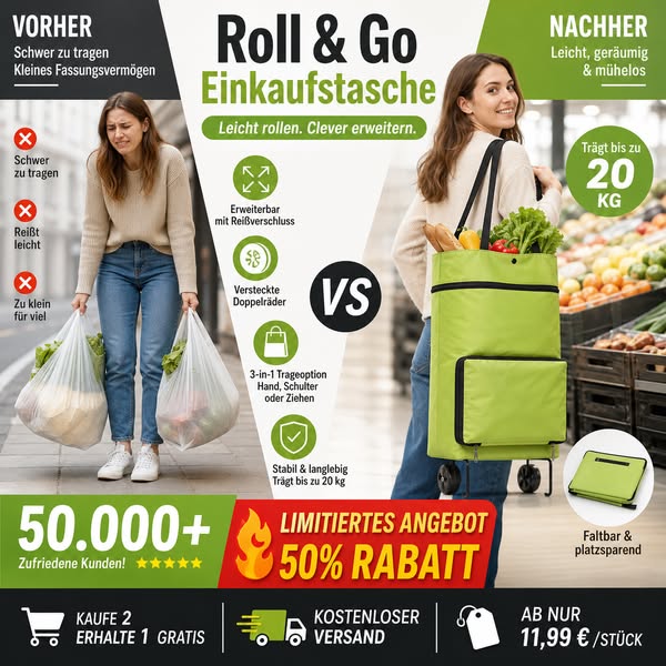 50K+ VERKAUFT! Handlepose sammenleggbar grønn pose