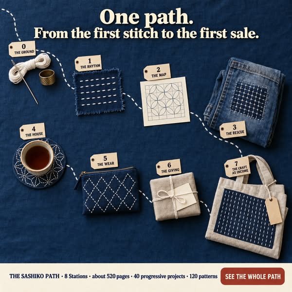 The Sashiko Path — 8 Guides, 120 Patterns, One Calm Method