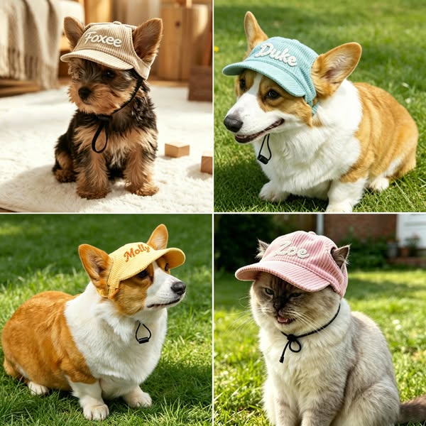 Personalized Embroidery Corduroy Adjustable Pet Baseball Cap