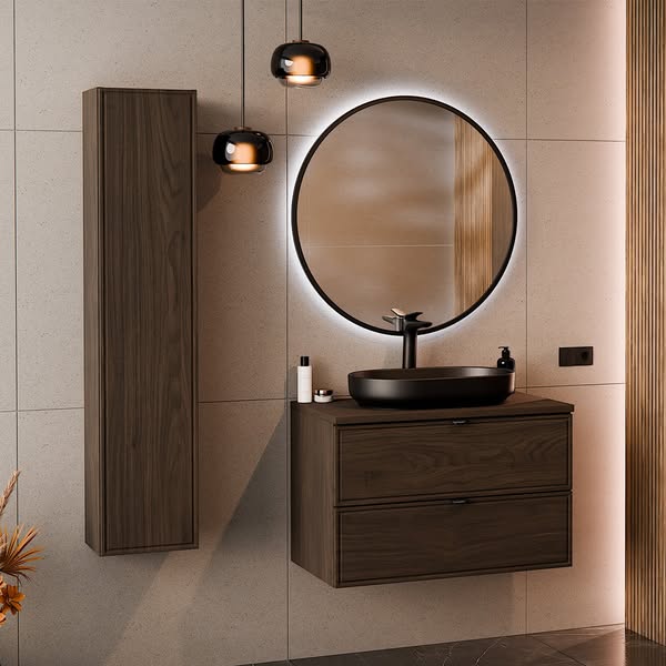 Meuble vasque 80cm Elias bois foncé noyer | Petits-meubles