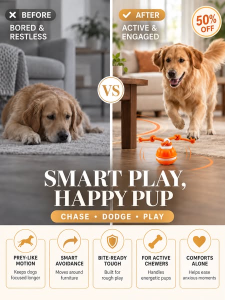 Interactive Dog Toys with Motion Activated, Squeaky Dog Toy Active Rolling Ball Wicked Ball for Daily Training,Used for cats and dogs, pet a