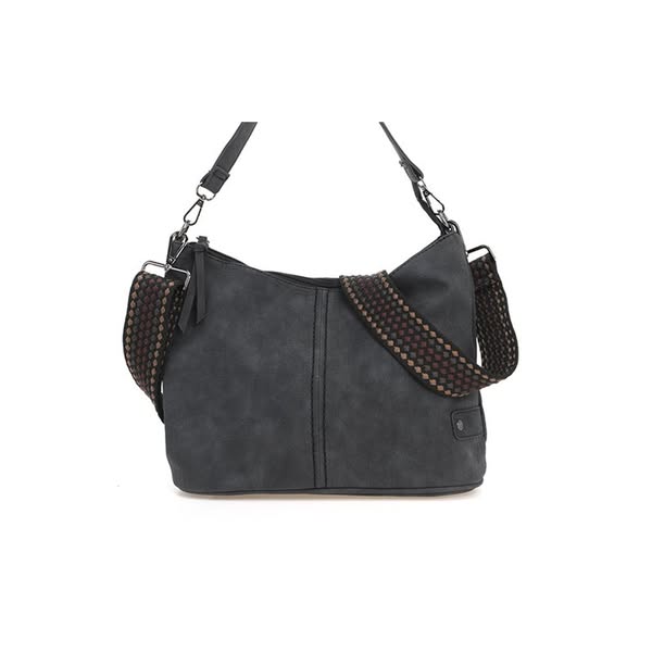Zwarte schoudertas Palma met lange geweven band€34.99