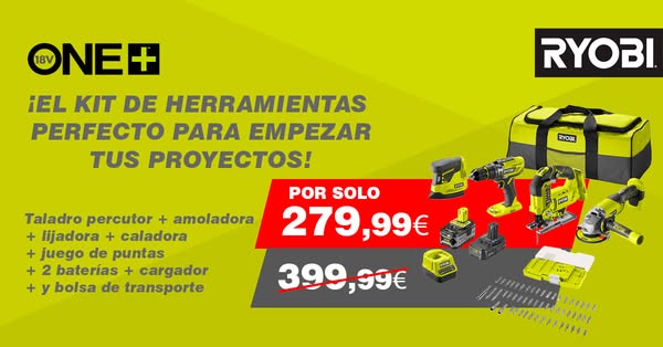 Pack de 4 herramientas + 2 baterías + Cargador + Accesorios