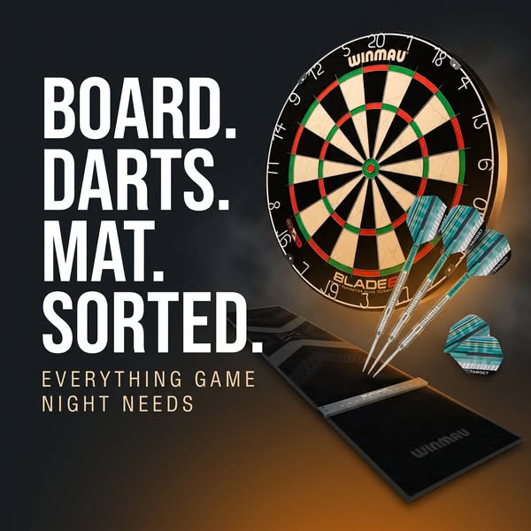 Board, darts, mat — one order