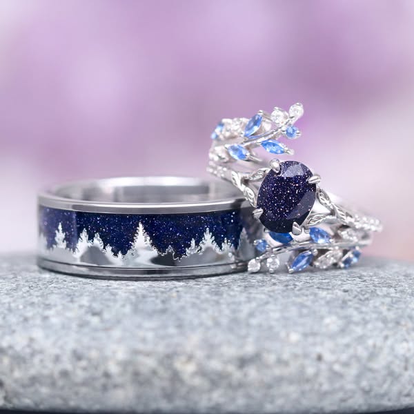 Starry Night & Trees Couples Ring Set