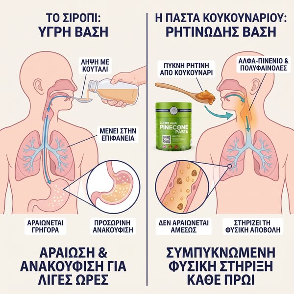Γιατί το σιρόπι δεν πιάνει στον πρωινό βήχα — και τι κάνει διαφορετικά το κουκουνάρι