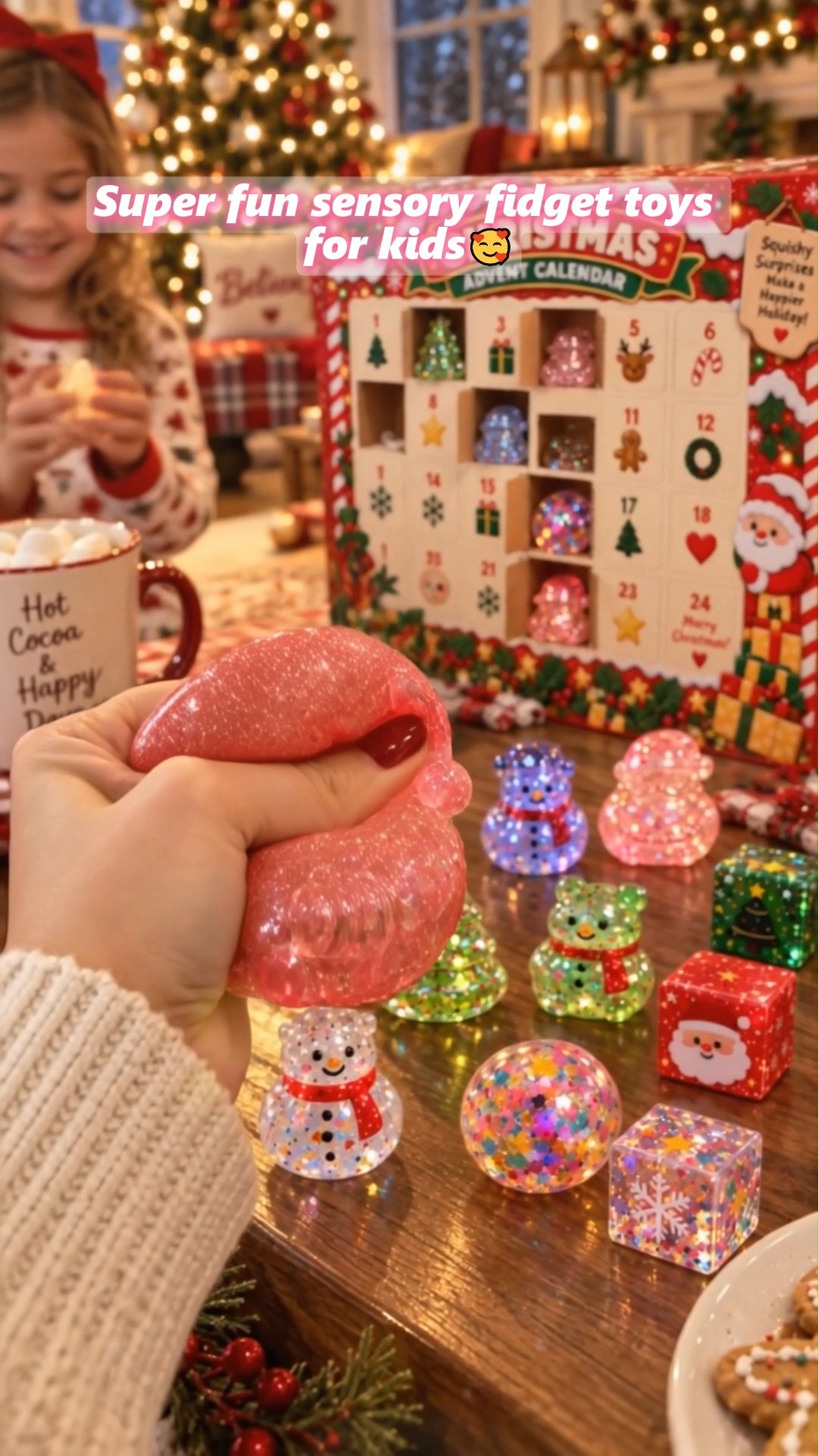 24 Days Christmas Squishy Advent Calendar with Mixed Surprise Squishies, Random Assorted Glitter Squeeze Toy, Christmas Countdown Gift for K