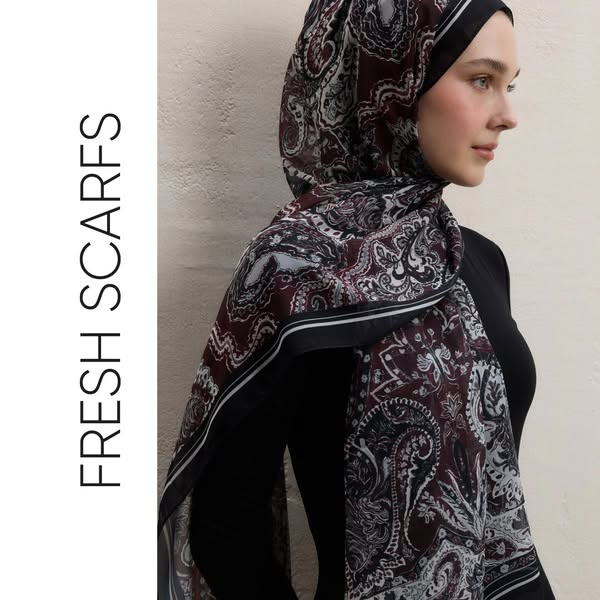 Dark Bohemy Printed Silk Crepe Hijab Burgundy