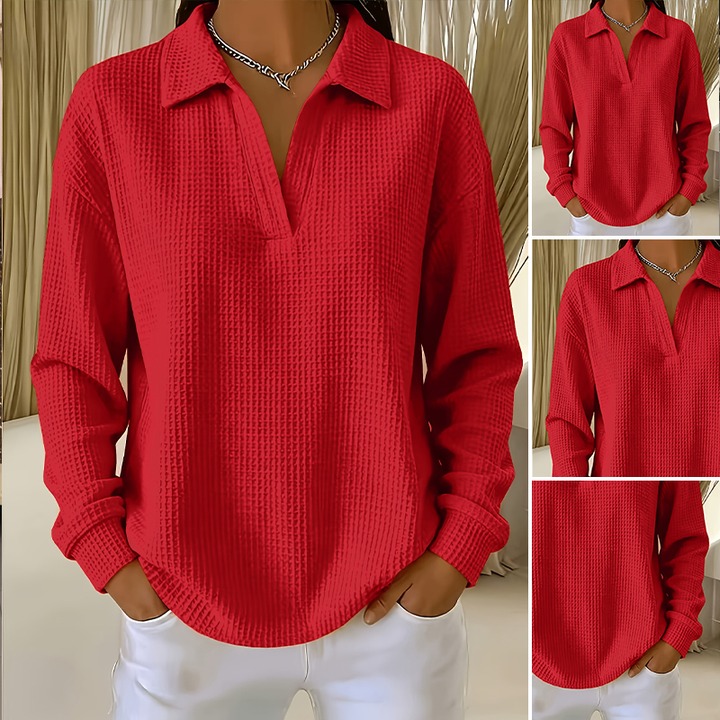 Lapel Solid Long Sleeve T-Shirt
