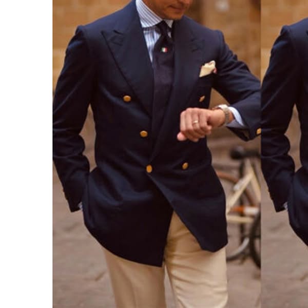 Men's Business Casual Double Breasted Metal Buttons Blazer
