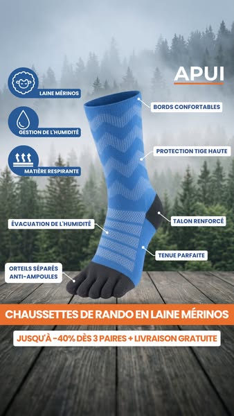 Chaussettes de randonnée laine mérinos.