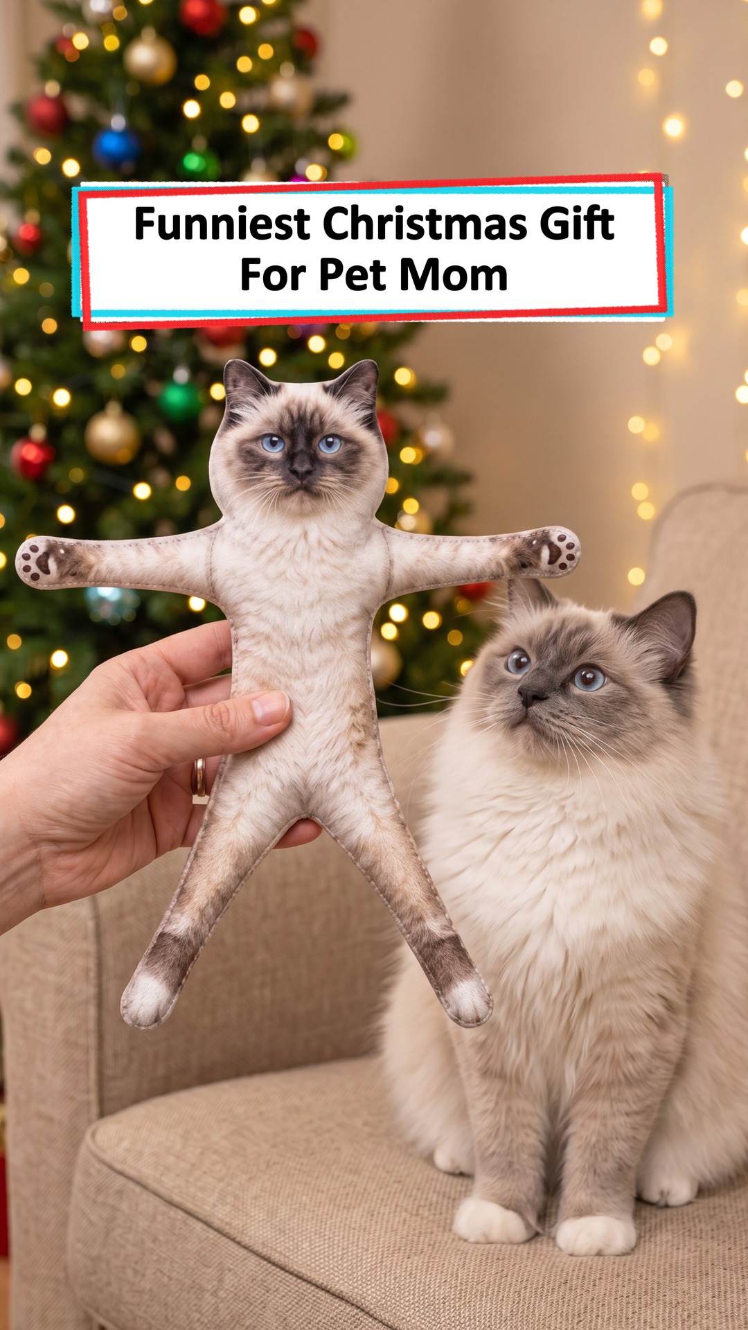 POV: You gave your cat-loving bestie a tiny poseable plush doll of her furry roommate for Christmas