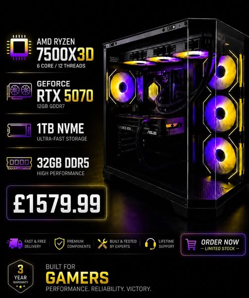 Ryzen 7500x3d, RTX 5070 Gaming PC (Ready to Go, NEW)