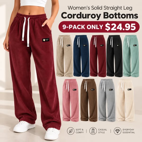 Sizes XS–5XLWomen's Relaxed-Fit Straight-Leg Corduroy Bottoms-100% Cotton