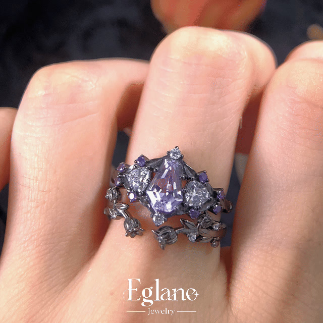 Lavender Garnet Vintage Gothic Statement Ring