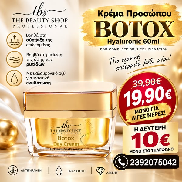 Botox Hyaluronic 19,90€ + ΔΩΡΕΑΝ ΜΕΤΑΦΟΡΙΚΑ! Μόνο τηλεφωνικά: Η 2η κρέμα μόλις 10€ | 23920 75042
