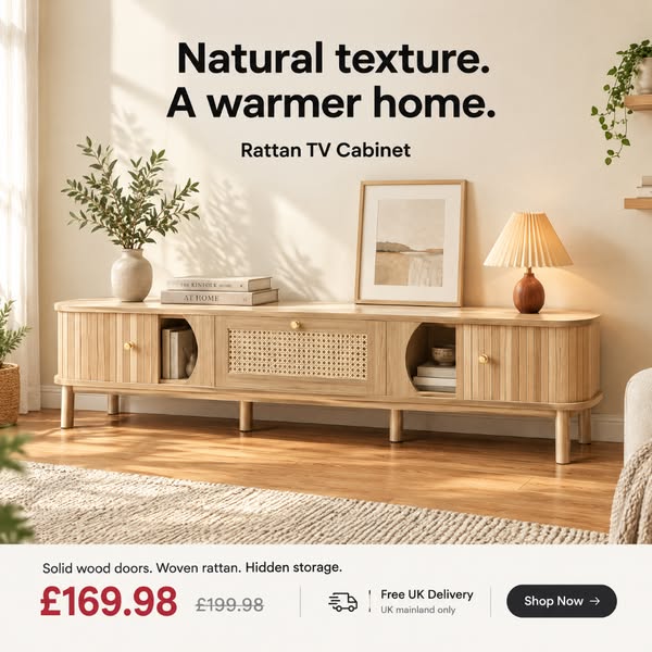 Rattan TV Cabinet | Natural Wood | £169.98