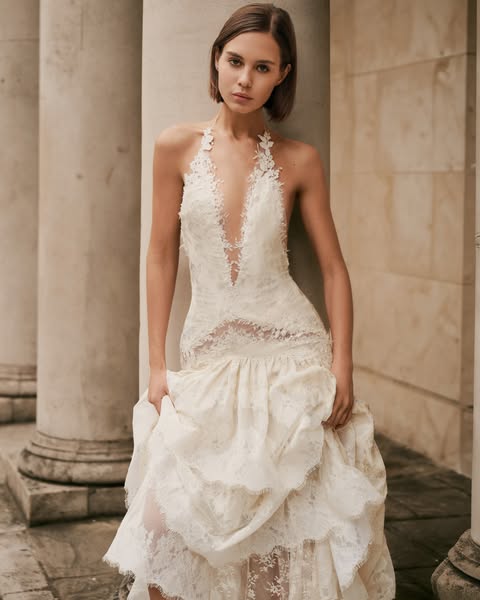 IVORY OPEN-BACK LACE TIERED DRESS