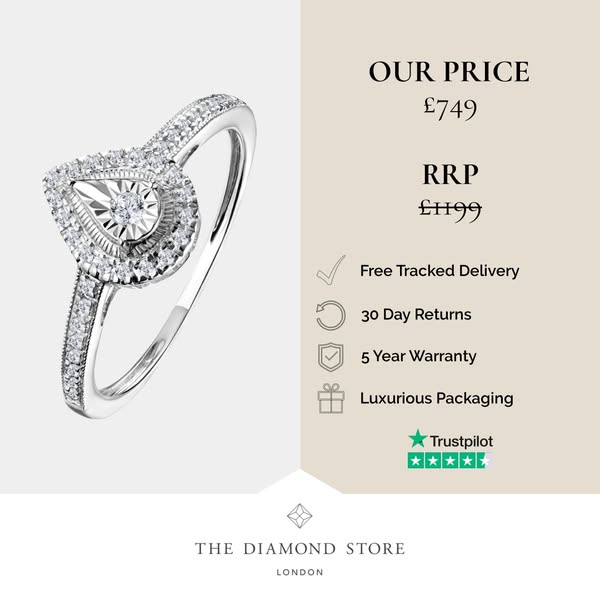 Masami Pear Shaped Pave Diamond Engagement Ring 0.15ct 9K White Gold