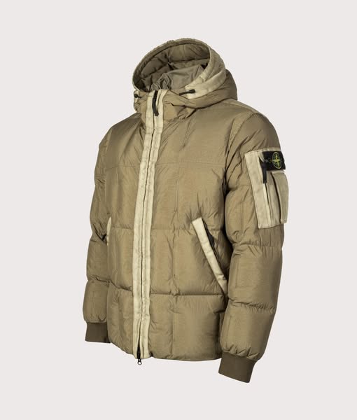 STONE ISLAND Mens Garment Dyed Crinkle Reps NY Down Jacket - Colour: V005G Military Green - Size: Large